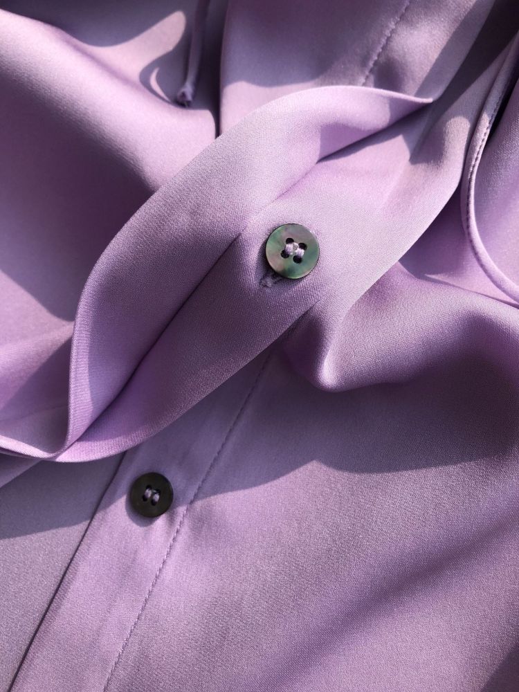 Wisteria Color Loose Hanging Lantern Sleeves Silk Satin Long Sleeved Shirt