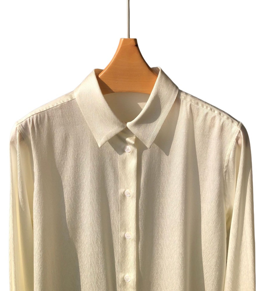 White Fine Stripe Jacquard Silk Long-Sleeve Shirt