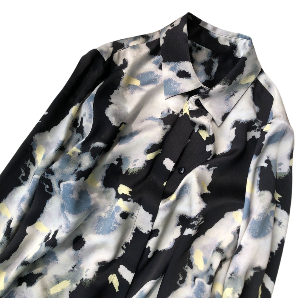 Watercolor Print Mulberry Silk Long-Sleeve Shirt