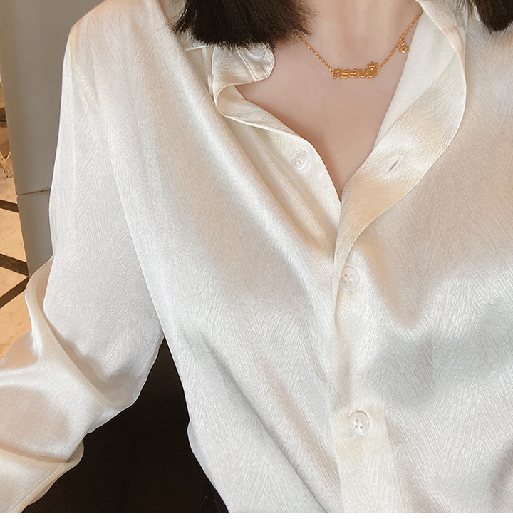 White Fine Stripe Jacquard Silk Long-Sleeve Shirt