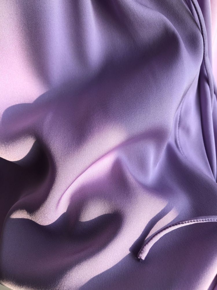 Wisteria Color Loose Hanging Lantern Sleeves Silk Satin Long Sleeved Shirt