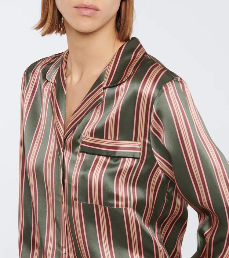Silk Satin Striped Nightshirt Shirt Wide-Leg Pants