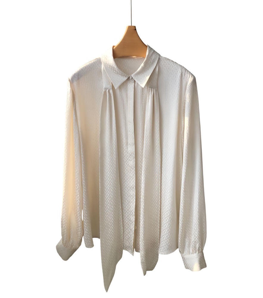Light Beige S-Letter Jacquard Silk Satin Ribbon Shirt