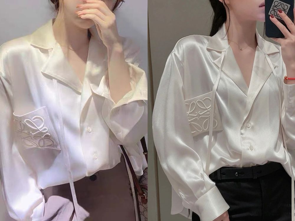 Satin Silk Long-Sleeve Shirt with Pockets, Suit Collar with Tie