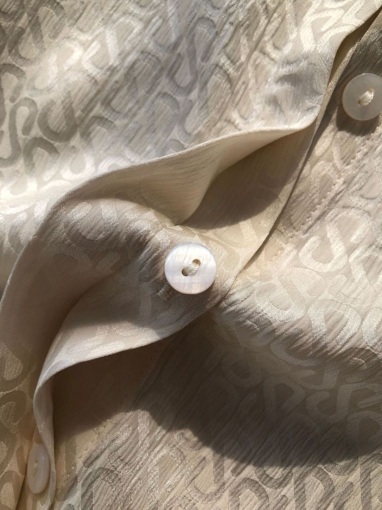 Light Beige S-Letter Jacquard Silk Satin Ribbon Shirt