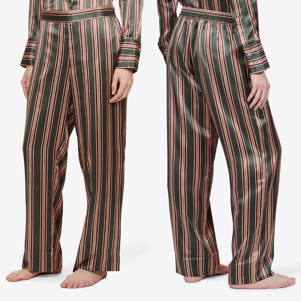 Silk Satin Striped Nightshirt Shirt Wide-Leg Pants