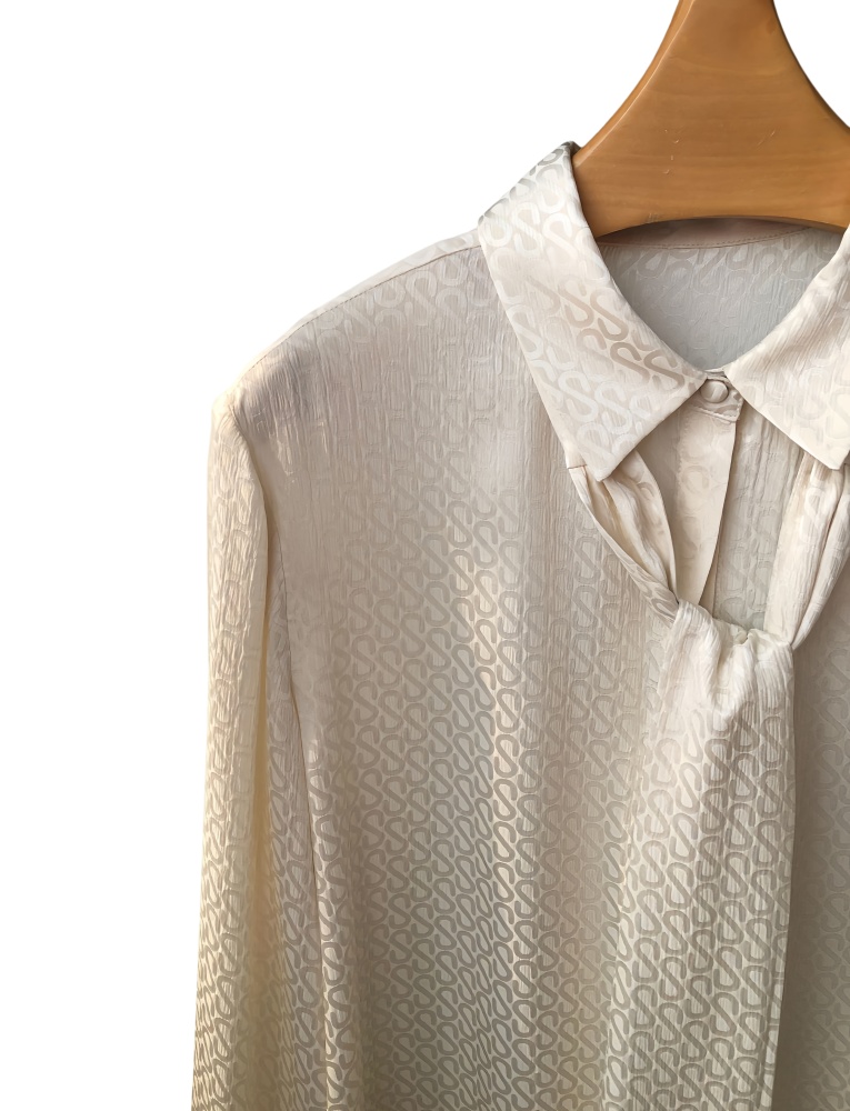 Light Beige S-Letter Jacquard Silk Satin Ribbon Shirt