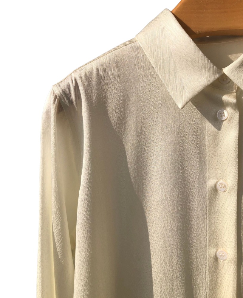 White Fine Stripe Jacquard Silk Long-Sleeve Shirt