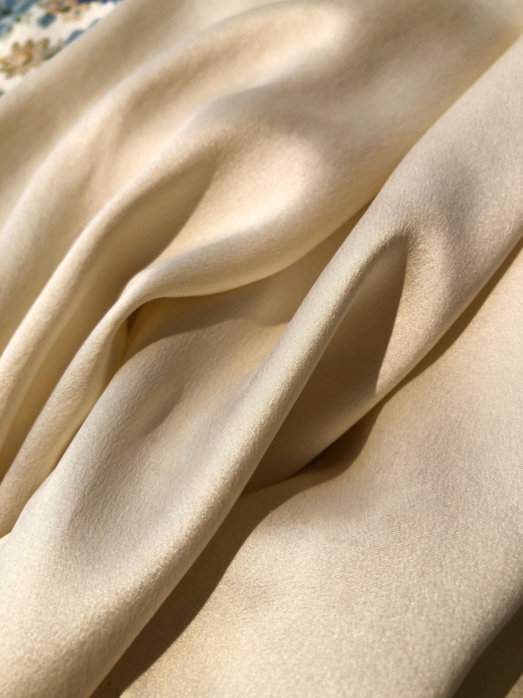 Ruffled Collar Lantern Sleeve Washed Silk Satin Long Sleeve Shirt in Light Champagne