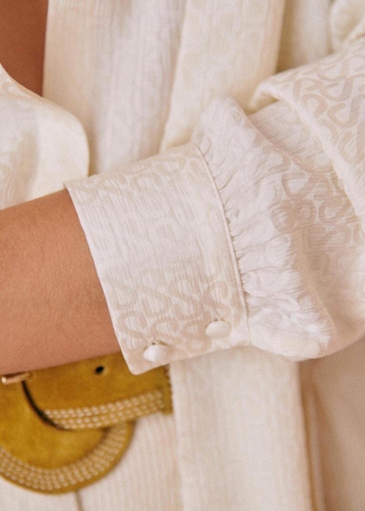 Light Beige S-Letter Jacquard Silk Satin Ribbon Shirt