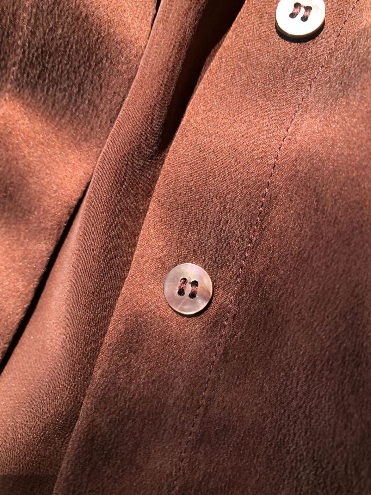 Silk Button-Up Long-Sleeve Shirt, Tank Dress, Dark Chocolate Brown