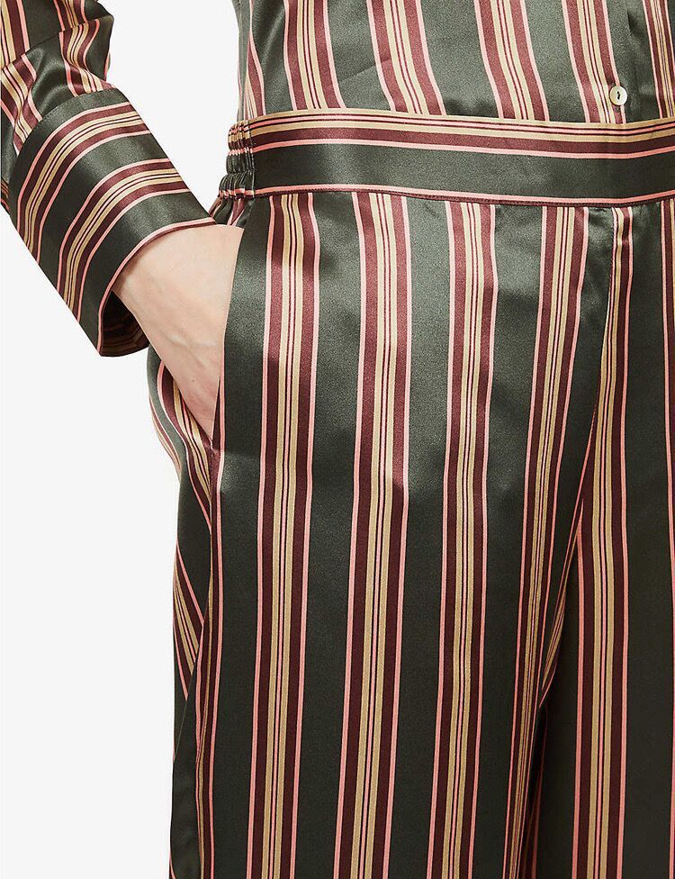 Silk Satin Striped Nightshirt Shirt Wide-Leg Pants