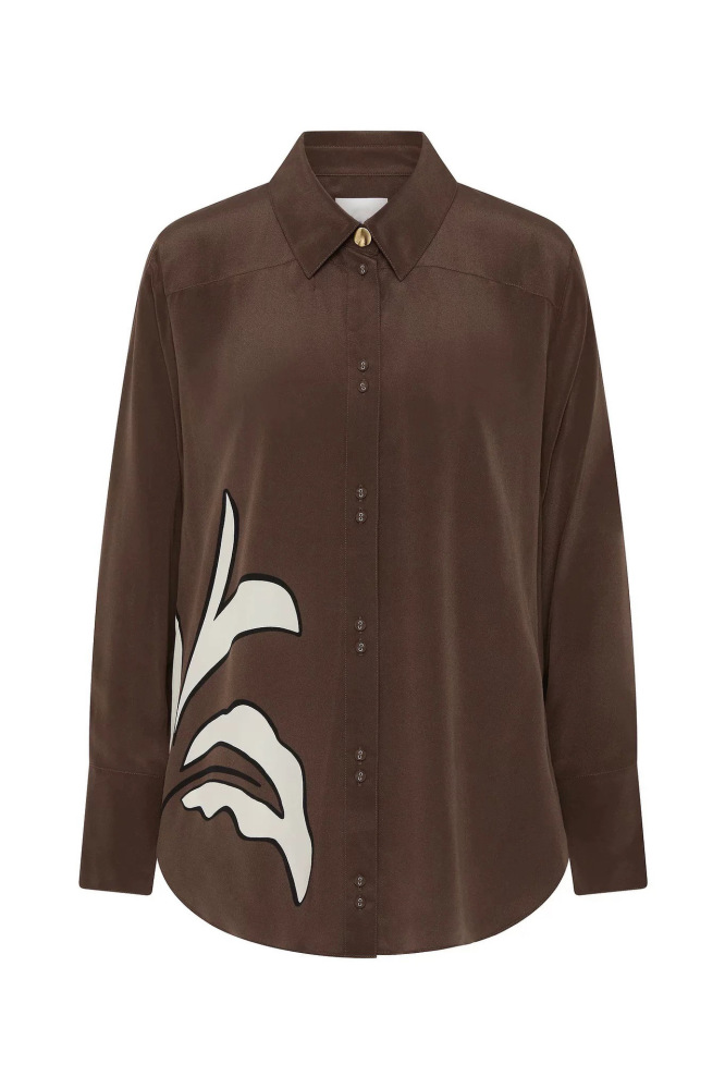 Loose Oversized Silk Shirt with Printed Pattern