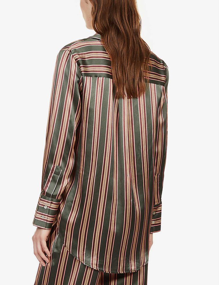 Silk Satin Striped Nightshirt Shirt Wide-Leg Pants
