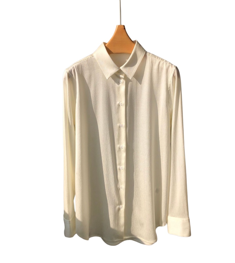 White Fine Stripe Jacquard Silk Long-Sleeve Shirt