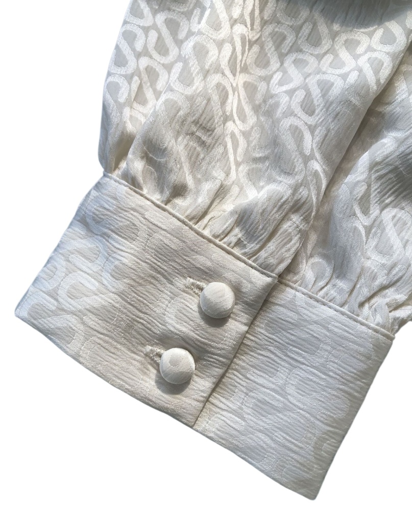 Light Beige S-Letter Jacquard Silk Satin Ribbon Shirt