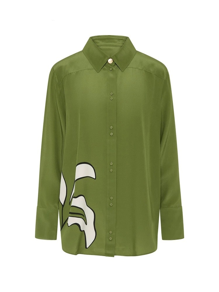 Loose Oversized Silk Shirt with Printed Pattern