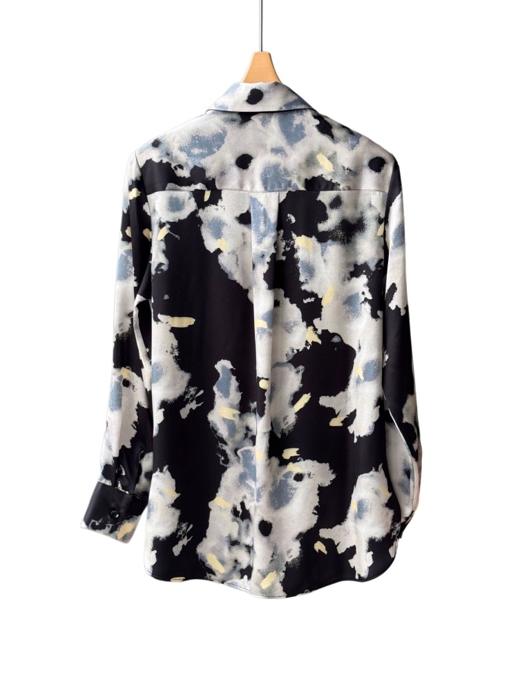Watercolor Print Mulberry Silk Long-Sleeve Shirt