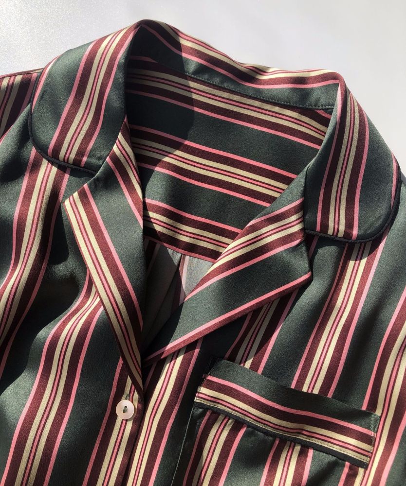 Silk Satin Striped Nightshirt Shirt Wide-Leg Pants
