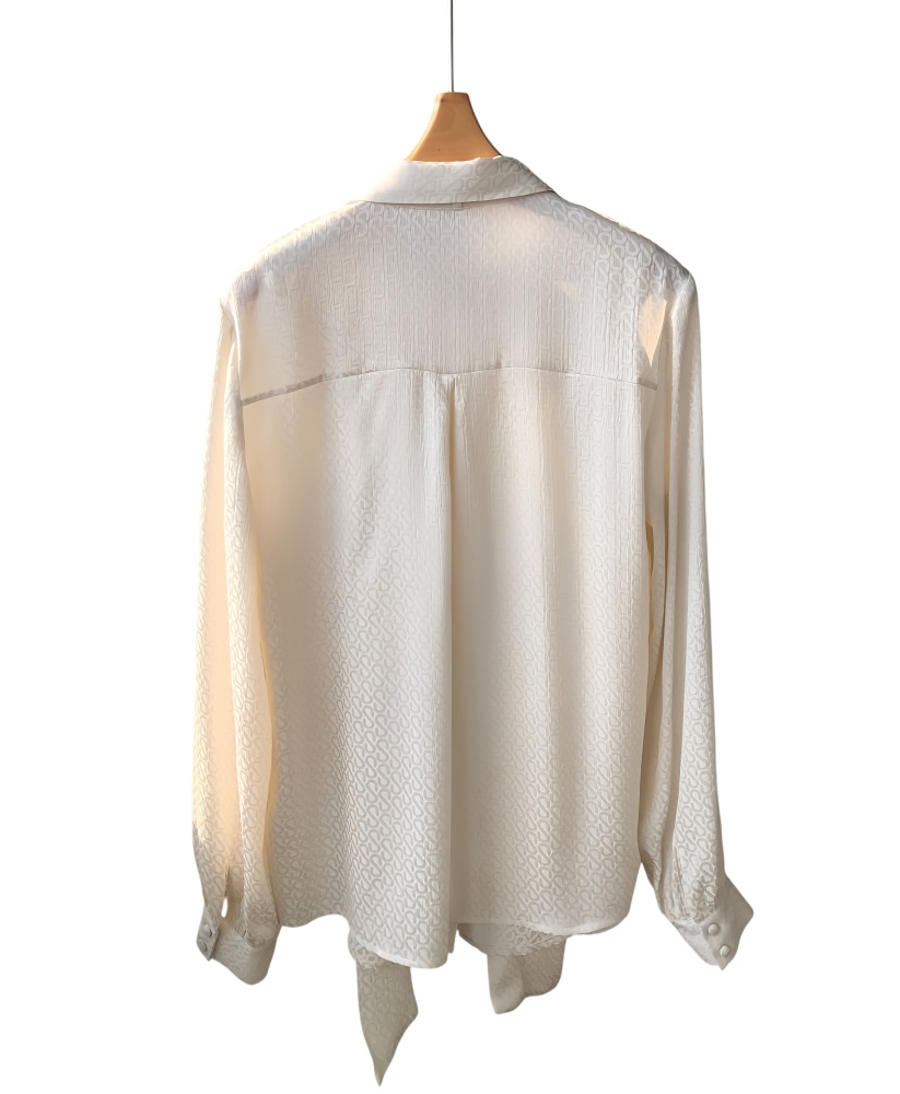 Light Beige S-Letter Jacquard Silk Satin Ribbon Shirt