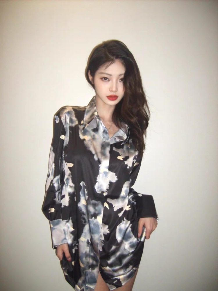 Watercolor Print Mulberry Silk Long-Sleeve Shirt
