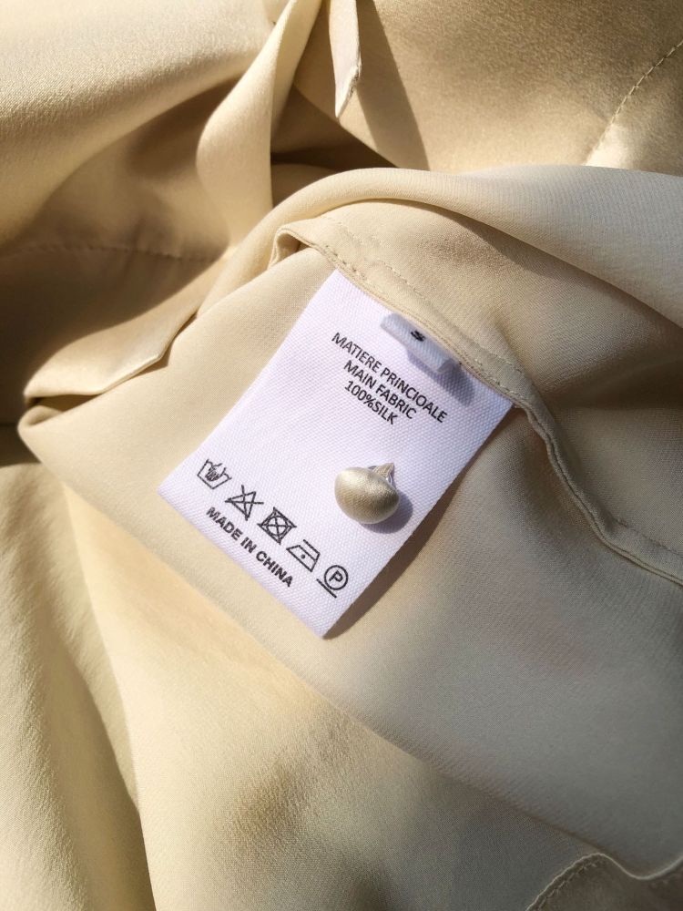 Ruffled Collar Lantern Sleeve Washed Silk Satin Long Sleeve Shirt in Light Champagne