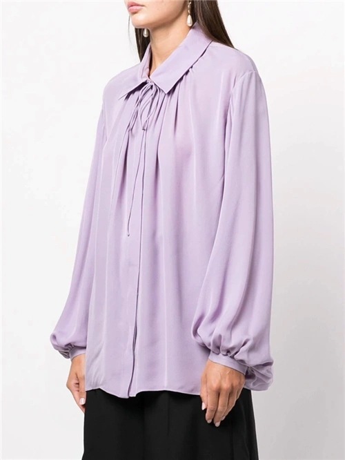 Wisteria Color Loose Hanging Lantern Sleeves Silk Satin Long Sleeved Shirt