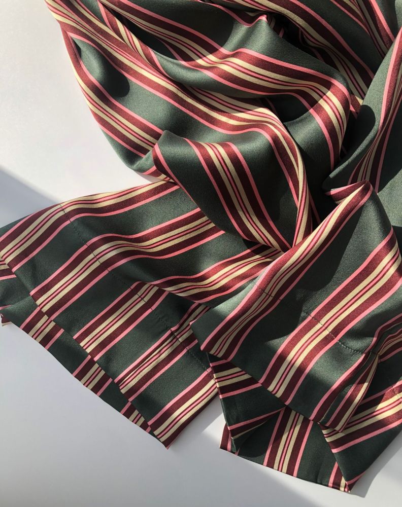 Silk Satin Striped Nightshirt Shirt Wide-Leg Pants