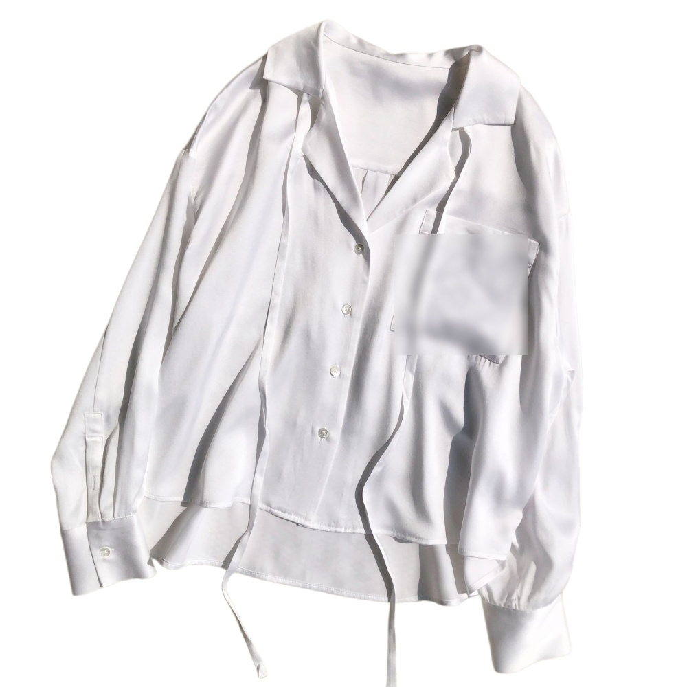 Satin Silk Long-Sleeve Shirt with Pockets, Suit Collar with Tie