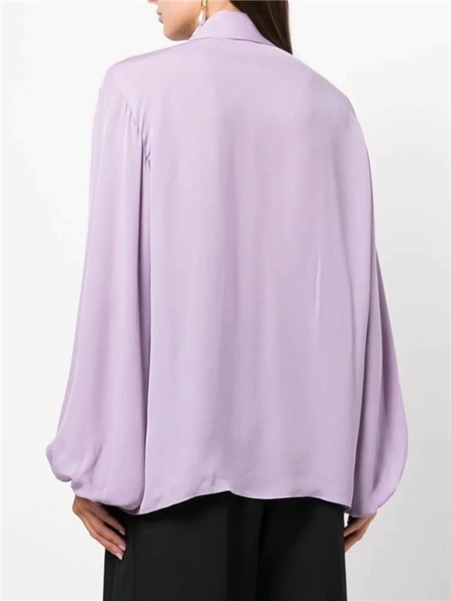 Wisteria Color Loose Hanging Lantern Sleeves Silk Satin Long Sleeved Shirt