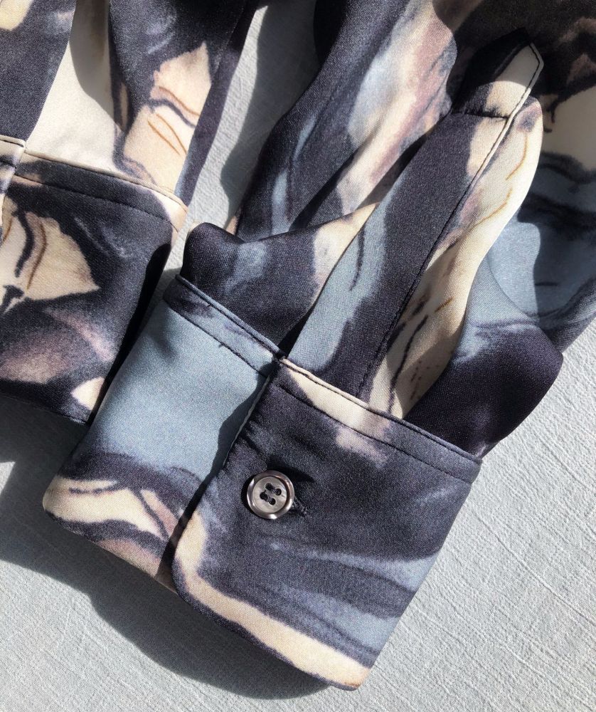 Silk Double-Georgette Long-Sleeve Shirt with Ink Wash Printing