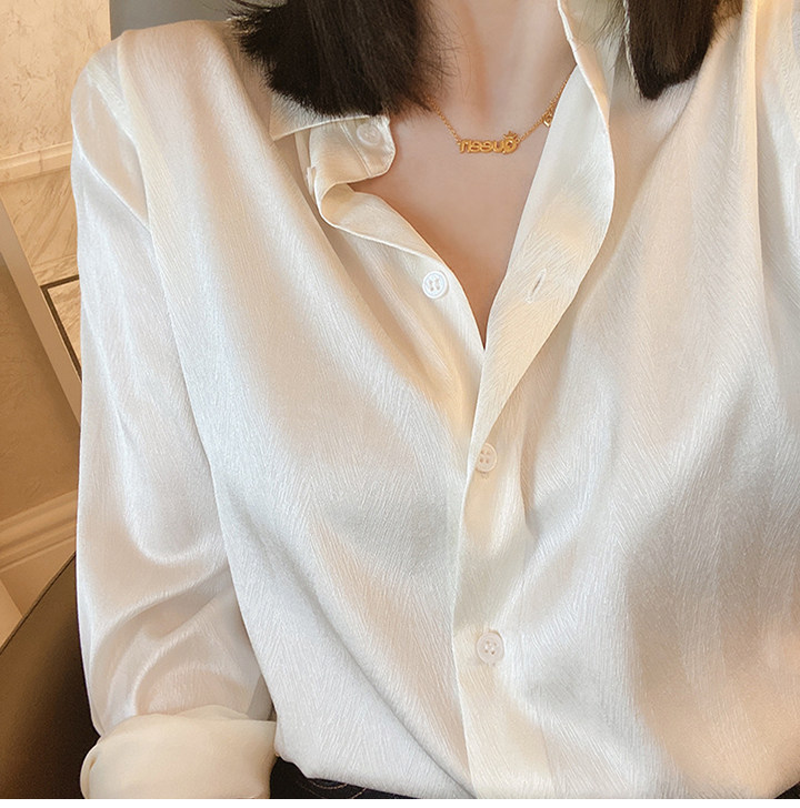 White Fine Stripe Jacquard Silk Long-Sleeve Shirt