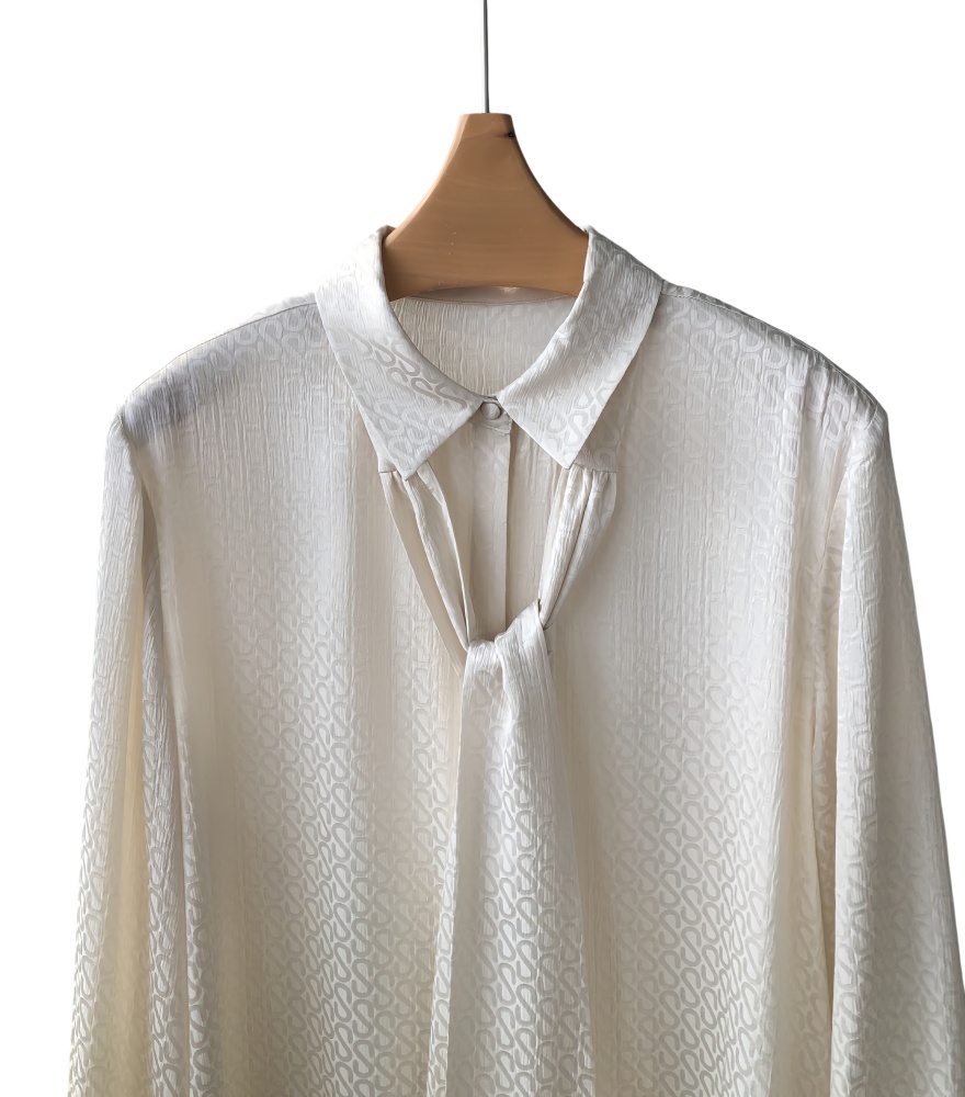 Light Beige S-Letter Jacquard Silk Satin Ribbon Shirt