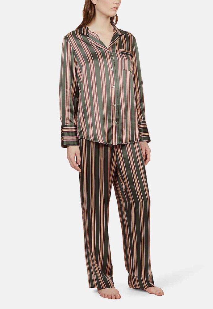 Silk Satin Striped Nightshirt Shirt Wide-Leg Pants