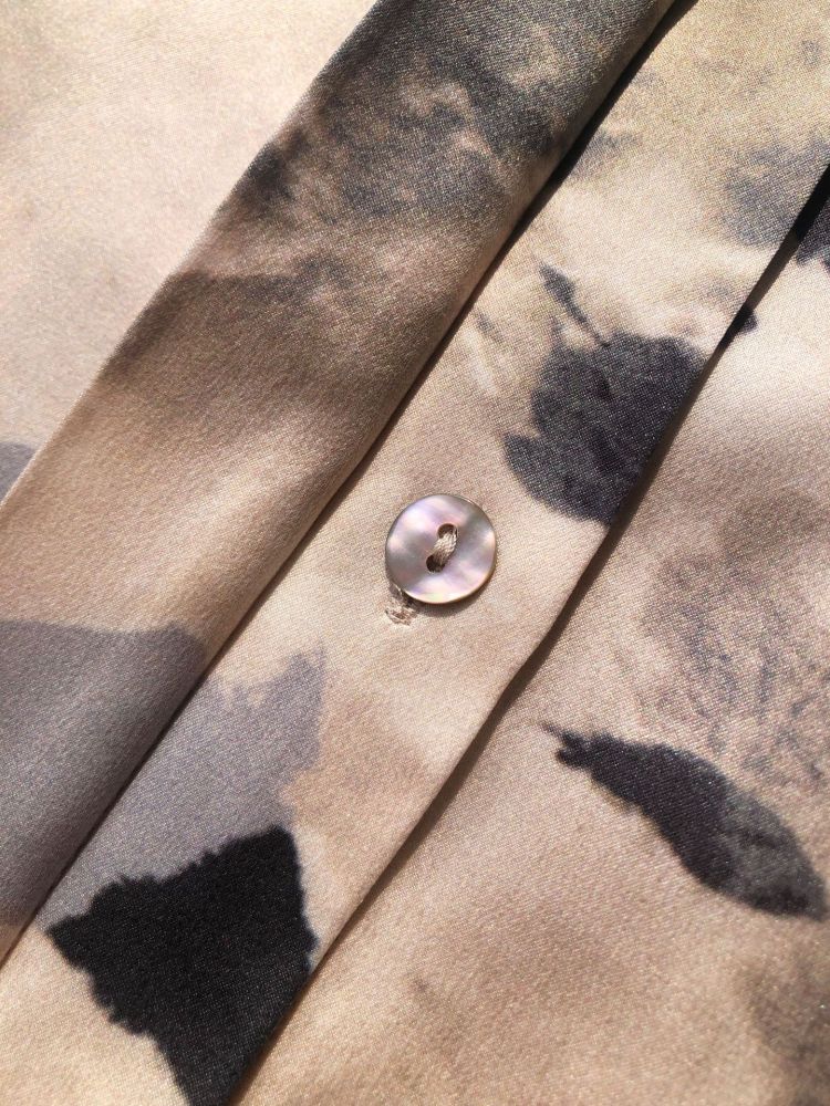 Satin Silk Shirt With Ink Wash Printing Bias-Cut Skirt