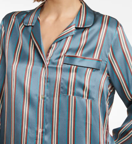 Silk Satin Striped Nightshirt Shirt Wide-Leg Pants Blue