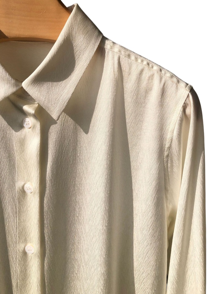 White Fine Stripe Jacquard Silk Long-Sleeve Shirt