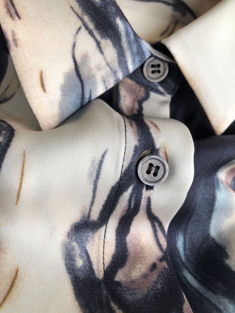 Silk Double-Georgette Long-Sleeve Shirt with Ink Wash Printing