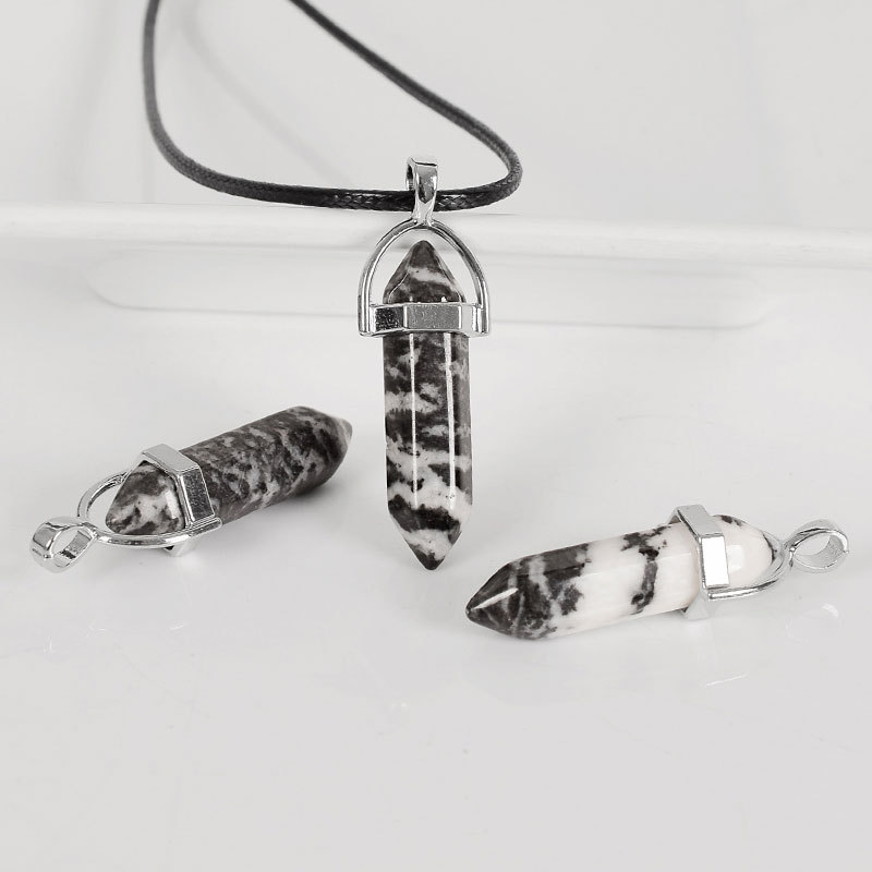 30mm Tumbled Stone Hexagonal Column white black zebra jasper Reiki Pendulum Pendant Healing Mineral Quartz Crystals Home Decor