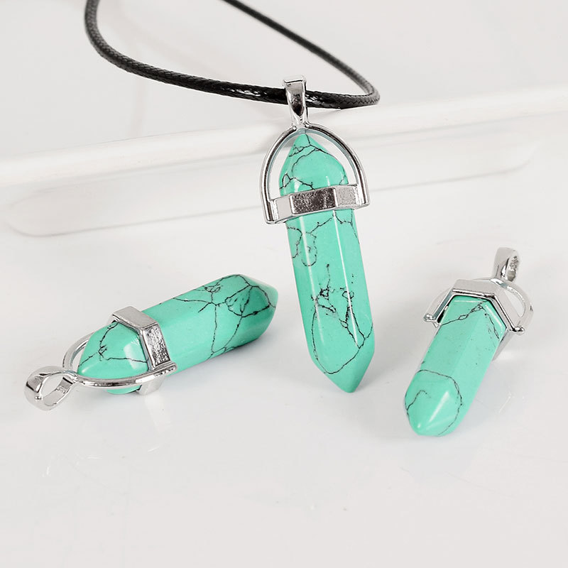 30mm Tumbled Stone Natural Hexagonal Column blue howlite Reiki Pendulum polished Healing Mineral Quartz Crystals Home Decoration
