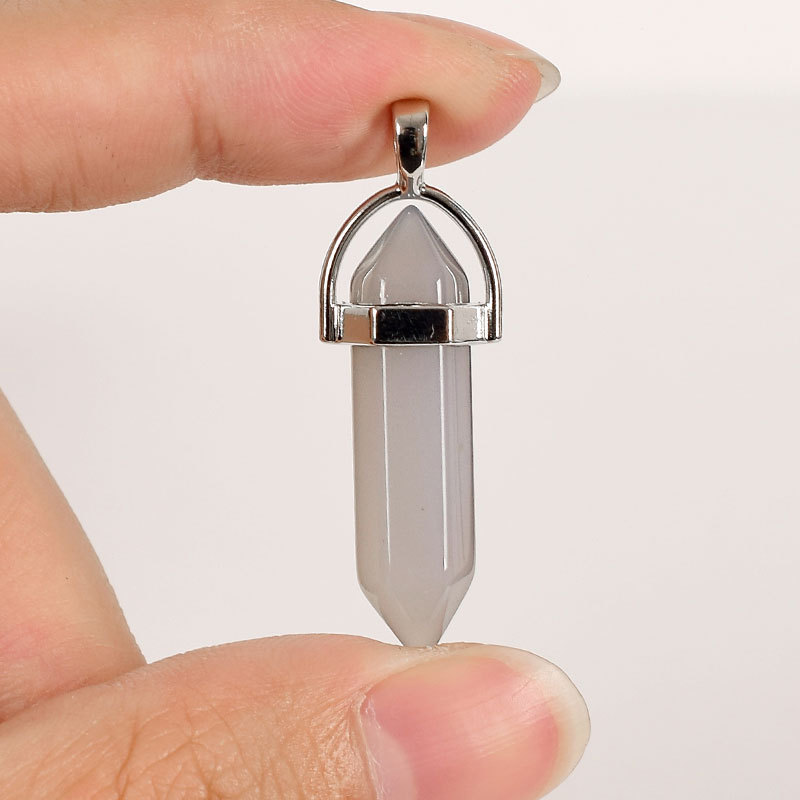 Natural gray agate prism Pendant Necklace