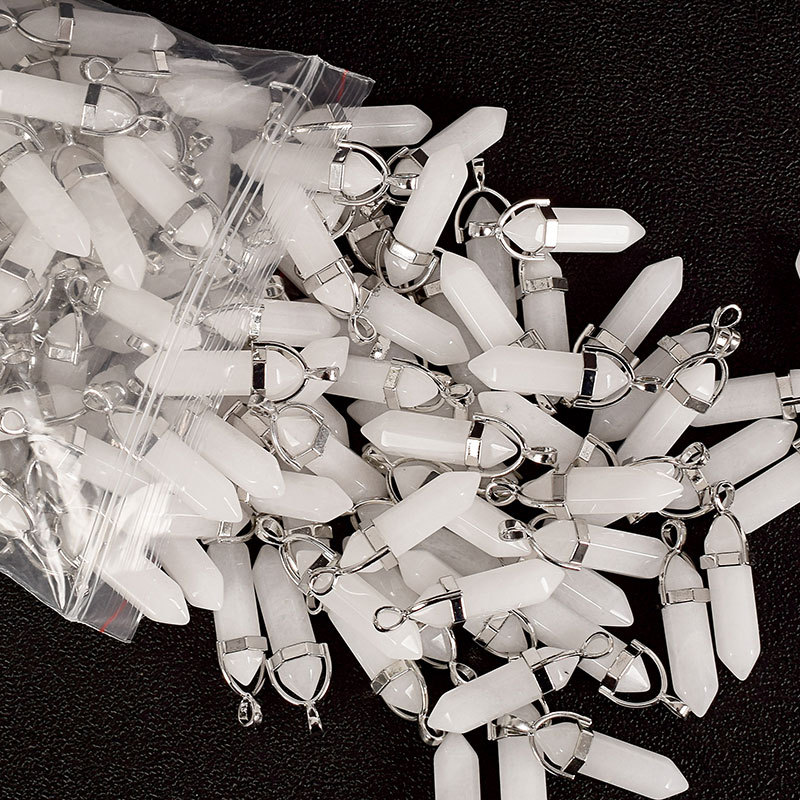 30mm Tumbled Stone natural Hexagonal Column white jade Healing Quartz Crystals Polished Reiki Pendulum Stones And Mineral Decor