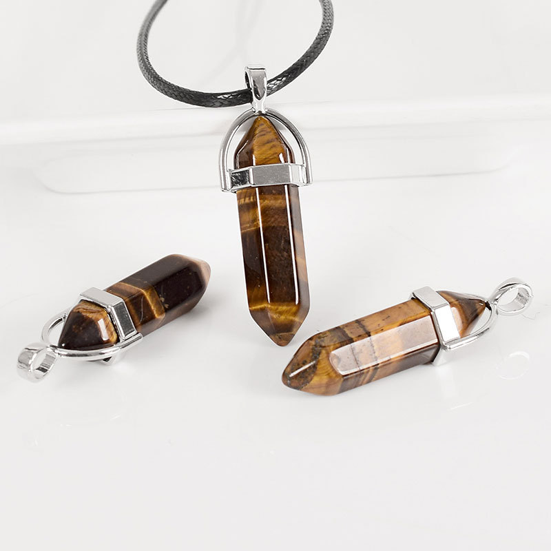 30mm Natural tiger eye Tumbled Stone Hexagonal Column Reiki Pendulum Pendant Healing Mineral Quartz Crystals kids Home Decor