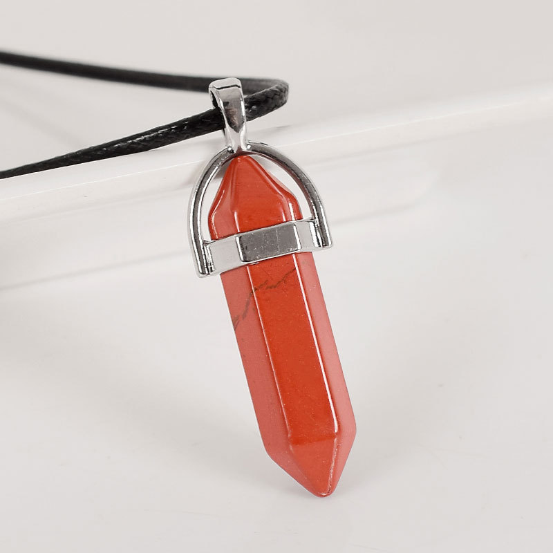 Tumbled Stone Natural Hexagonal Column red jasper Reiki Pendulum Pendant polished Healing Mineral Quartz Crystal Home Decoration