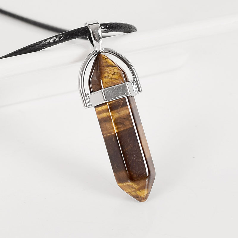 30mm Natural tiger eye Tumbled Stone Hexagonal Column Reiki Pendulum Pendant Healing Mineral Quartz Crystals kids Home Decor