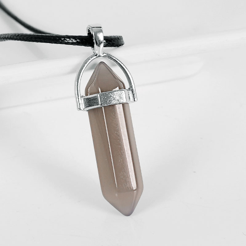 Natural gray agate prism Pendant Necklace