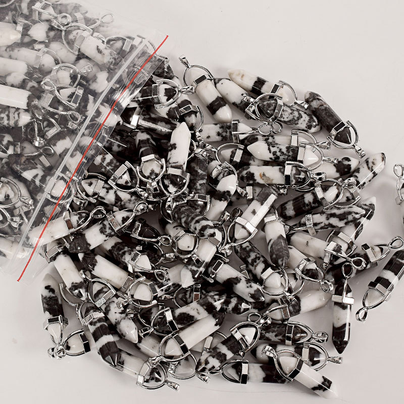 30mm Tumbled Stone Hexagonal Column white black zebra jasper Reiki Pendulum Pendant Healing Mineral Quartz Crystals Home Decor