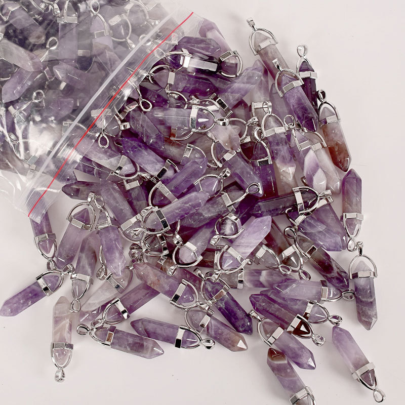 30mm Tumbled Stone Natural Hexagonal Column amethyst Polished Stones And Mineral Reiki Pendulum Healing Crystals Home Decor