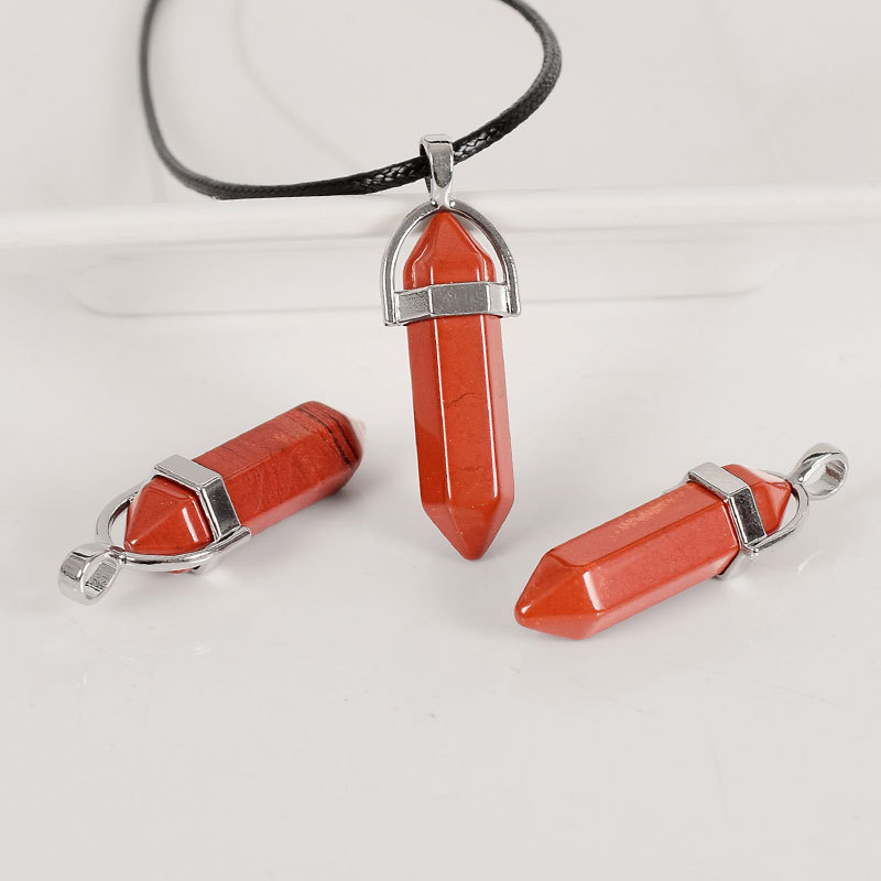 Tumbled Stone Natural Hexagonal Column red jasper Reiki Pendulum Pendant polished Healing Mineral Quartz Crystal Home Decoration