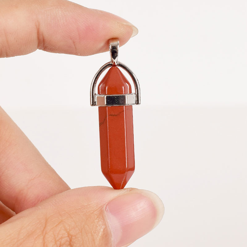 Tumbled Stone Natural Hexagonal Column red jasper Reiki Pendulum Pendant polished Healing Mineral Quartz Crystal Home Decoration